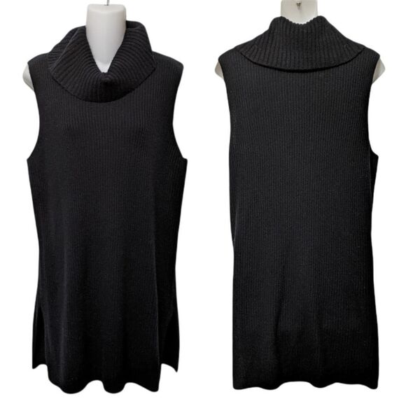 HALOGEN Merino Wool Cashmere Minimalist Ribbed Tunic Turtleneck Sweater M - Picture 1 of 8